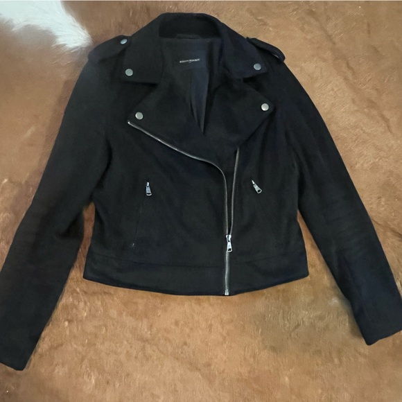 Banana Republic Factory black Faux Suede vegan leather short biker Jacket S - Picture 11 of 16